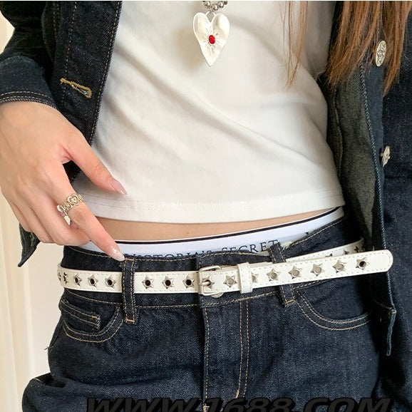 VILZSTUDIOS black silver star studded buckle belt