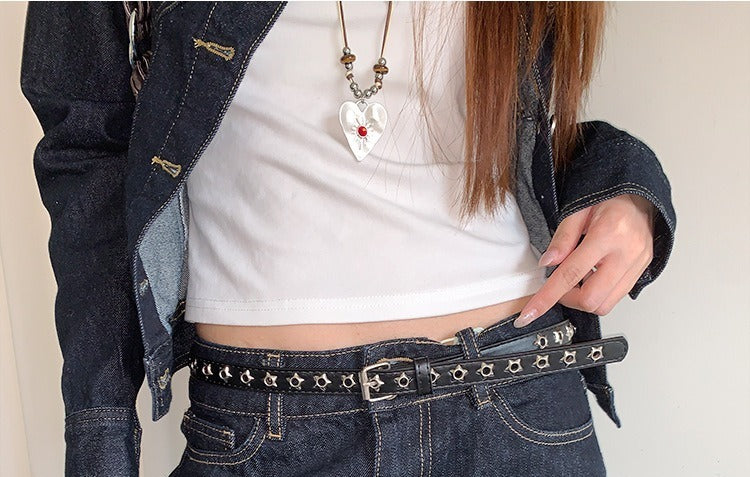 VILZSTUDIOS black silver star studded buckle belt