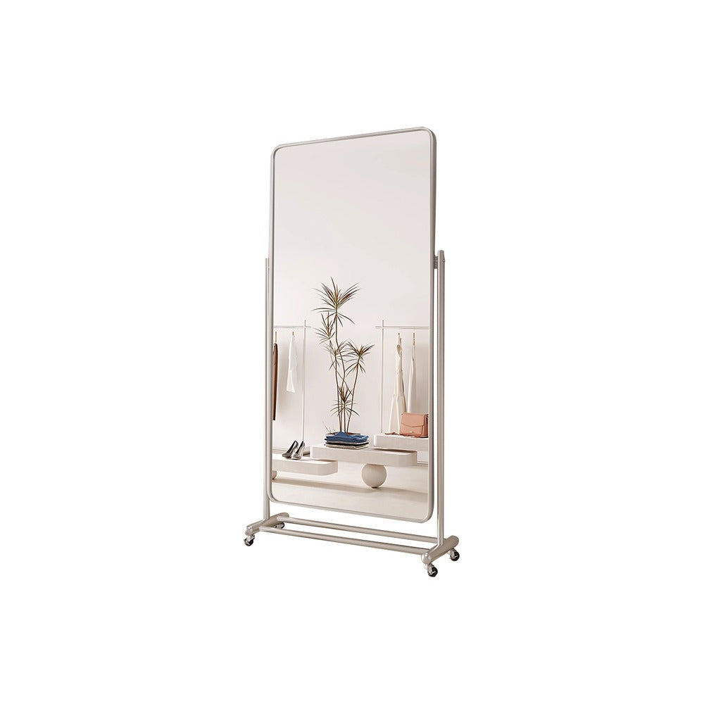 VILZSTUDIOS silver full-length floor mirror with rounded corners and tubular wheeled stand