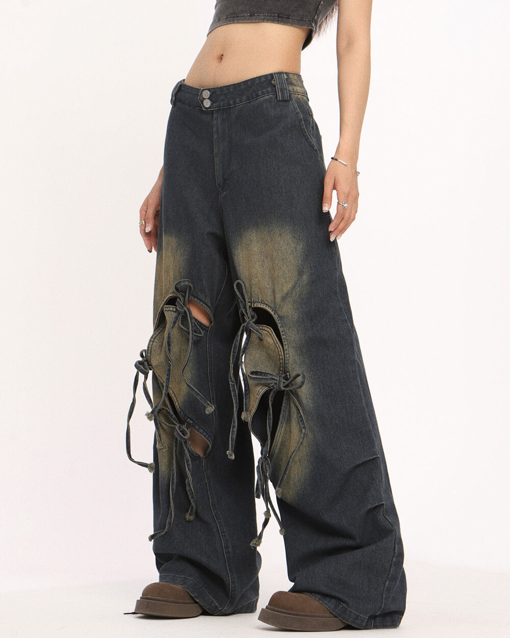 VILZSTUDIOS Wide leg skater jeans with heart cutouts