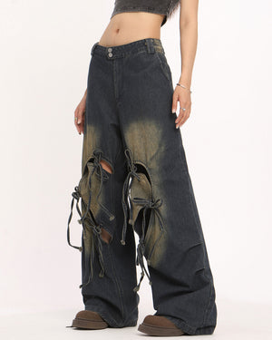 VILZSTUDIOS Wide leg skater jeans with heart cutouts