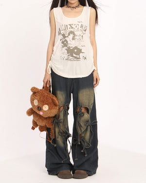 VILZSTUDIOS Wide leg skater jeans with heart cutouts