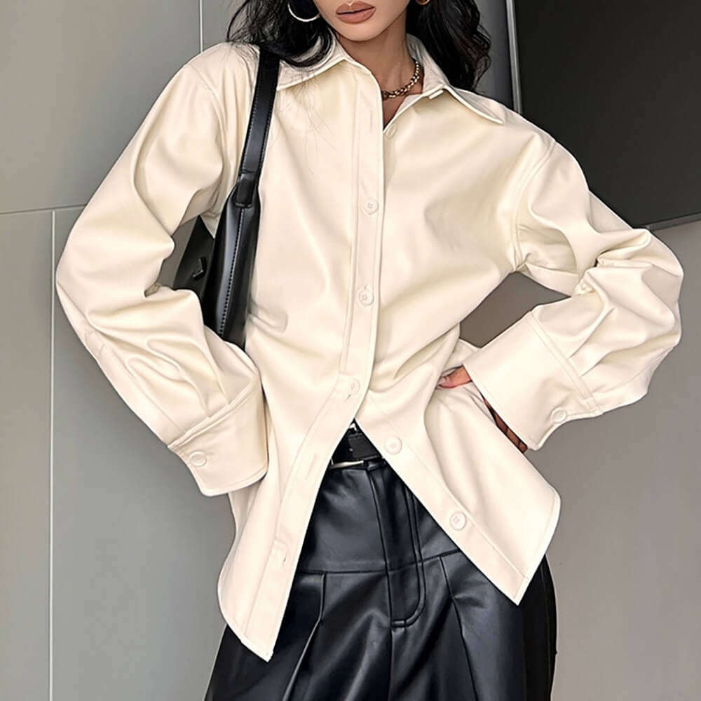 VILZSTUDIOS Sleek structured vegan leather shirt for modern fashion