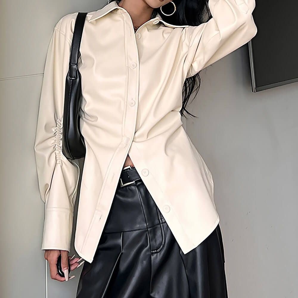 VILZSTUDIOS Sleek structured vegan leather shirt for modern fashion