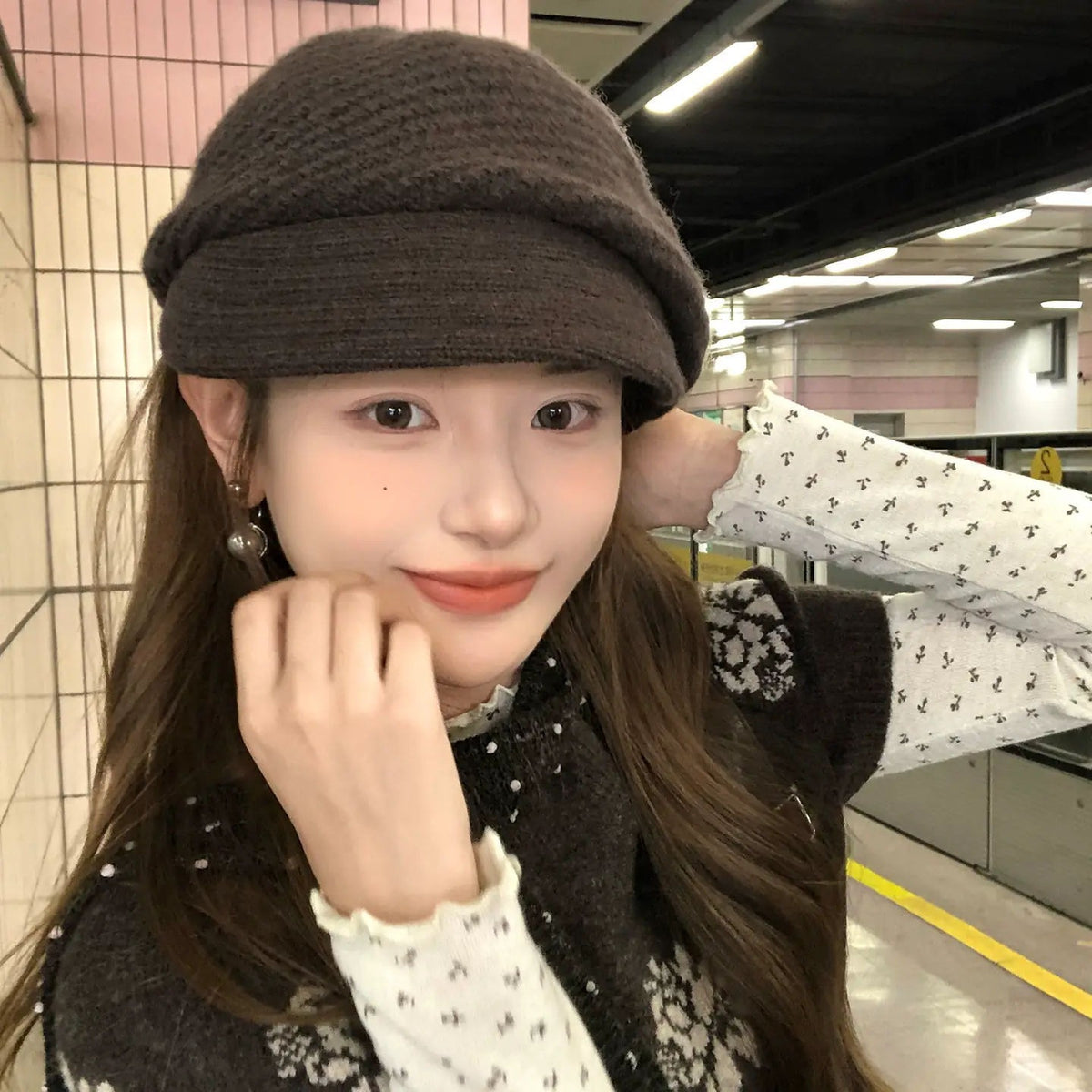 VILZSTUDIOS grey slouchy knit newsboy cap