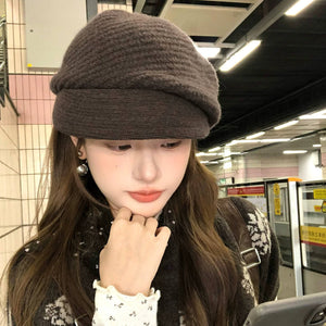 VILZSTUDIOS grey slouchy knit newsboy cap