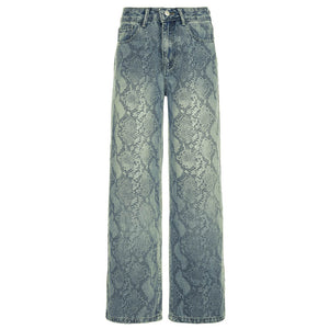VILZSTUDIOS Stylish snake print straight leg denim jeans
