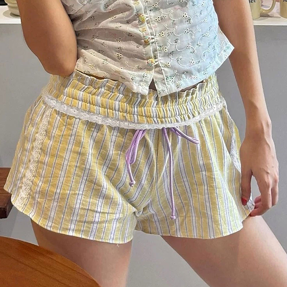 VILZSTUDIOS Soft Pastel Striped Ruffle Waist Shorts product image