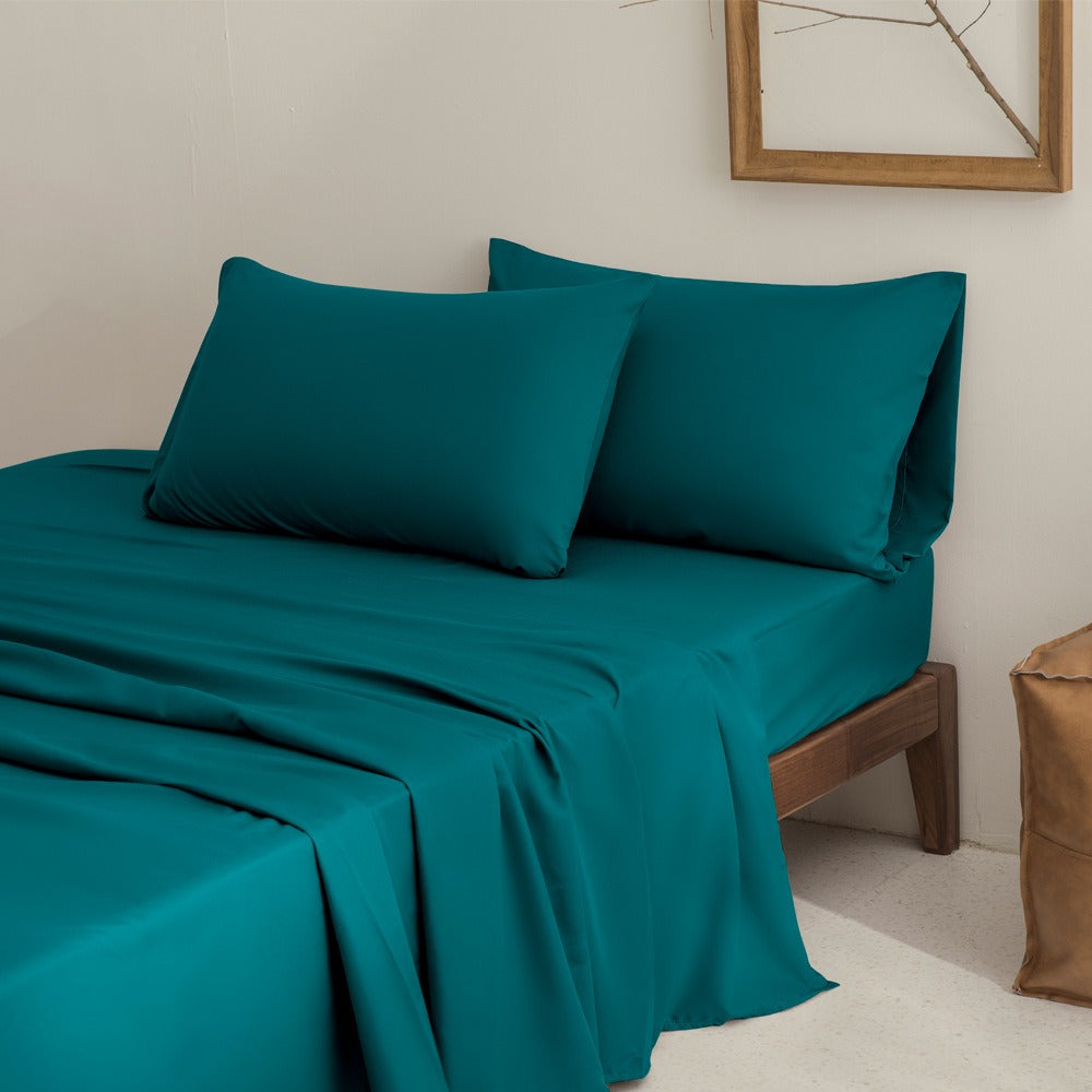 VILZSTUDIOS solid gray, black, navy blue, and white sheet set with a matte finish