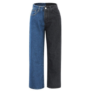 VILZSTUDIOS Stylish split color denim jeans for streetwear