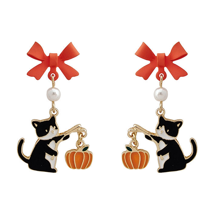 VILZSTUDIOS Stylish earrings featuring a cat and pumpkin design