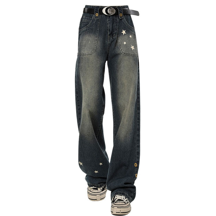 VILZSTUDIOS Stylish wide leg jeans with star design