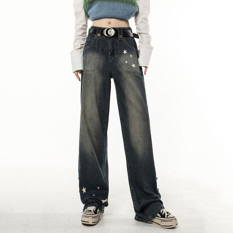 VILZSTUDIOS Stylish wide leg jeans with star design