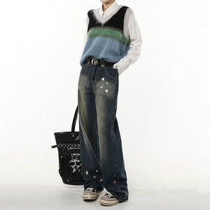 VILZSTUDIOS Stylish wide leg jeans with star design