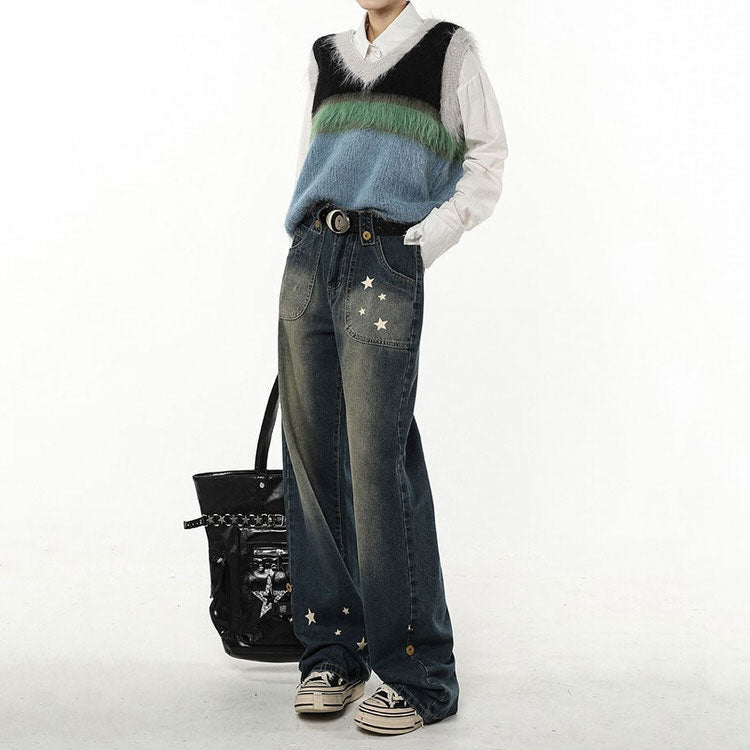 VILZSTUDIOS Stylish wide leg jeans with star design