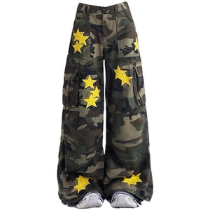 VILZSTUDIOS Camo cargo pants with star embroidery