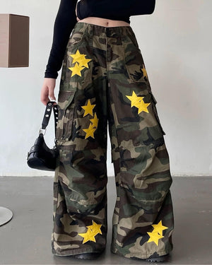 VILZSTUDIOS Camo cargo pants with star embroidery
