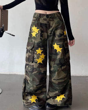 VILZSTUDIOS Camo cargo pants with star embroidery