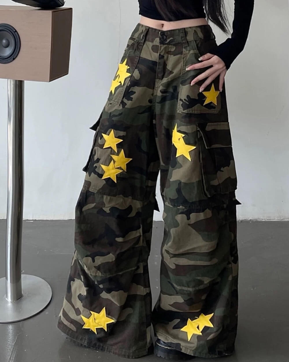 VILZSTUDIOS Camo cargo pants with star embroidery