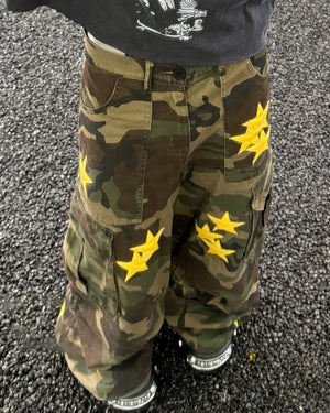 VILZSTUDIOS Camo cargo pants with star embroidery