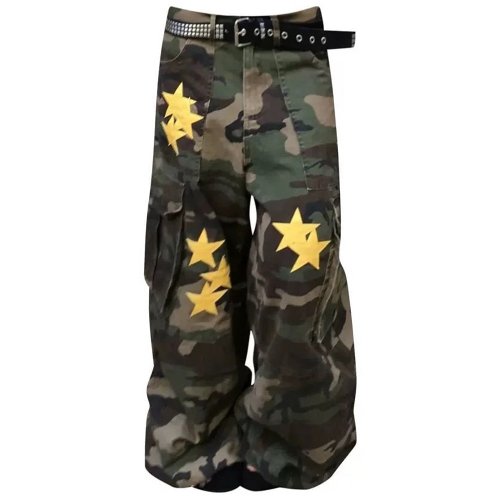 VILZSTUDIOS Camo cargo pants with star embroidery
