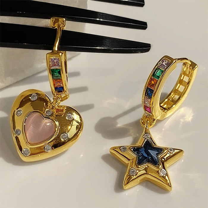VILZSTUDIOS Stylish star and heart earrings with rhinestones