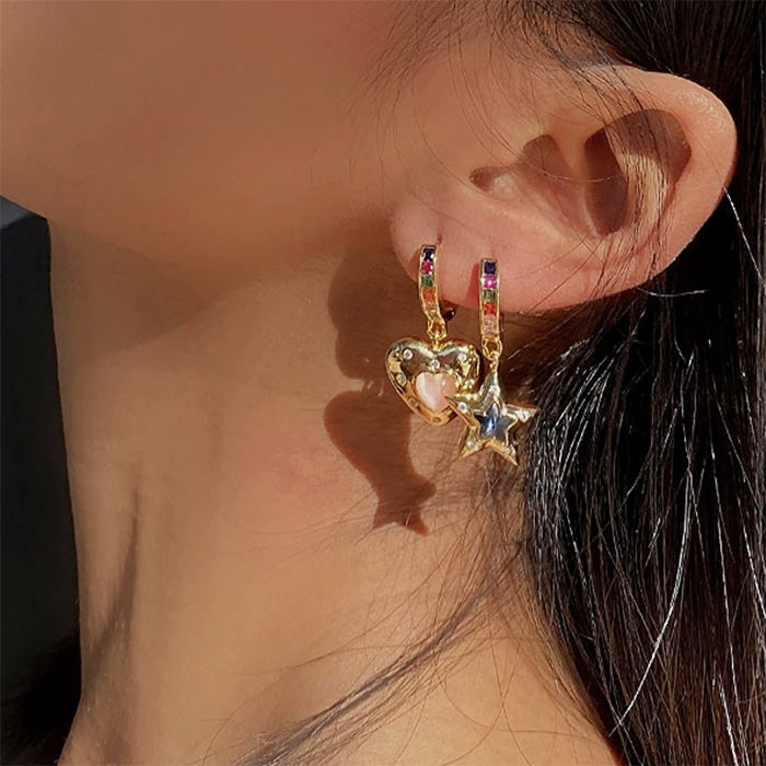 VILZSTUDIOS Stylish star and heart earrings with rhinestones