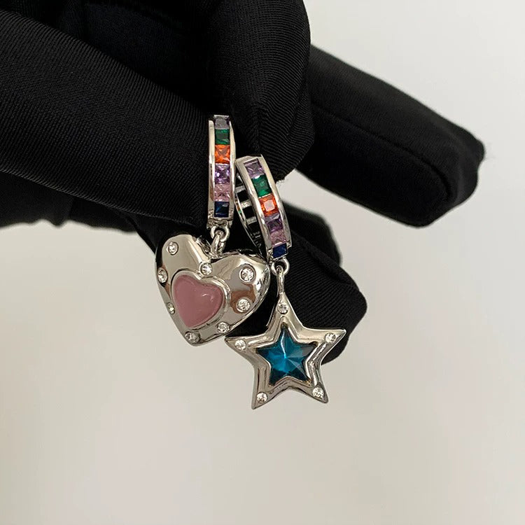 VILZSTUDIOS Stylish star and heart earrings with rhinestones