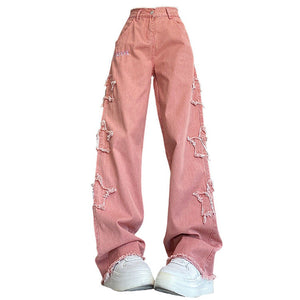 VILZSTUDIOS Trendy star patch wide leg jeans for streetwear fashion
