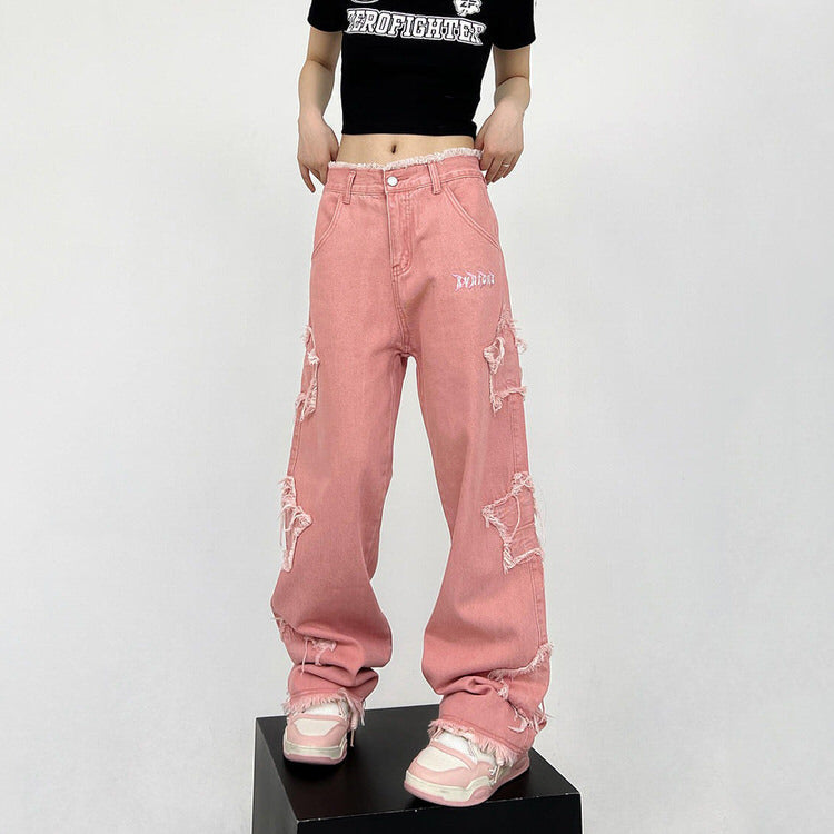 VILZSTUDIOS Trendy star patch wide leg jeans for streetwear fashion