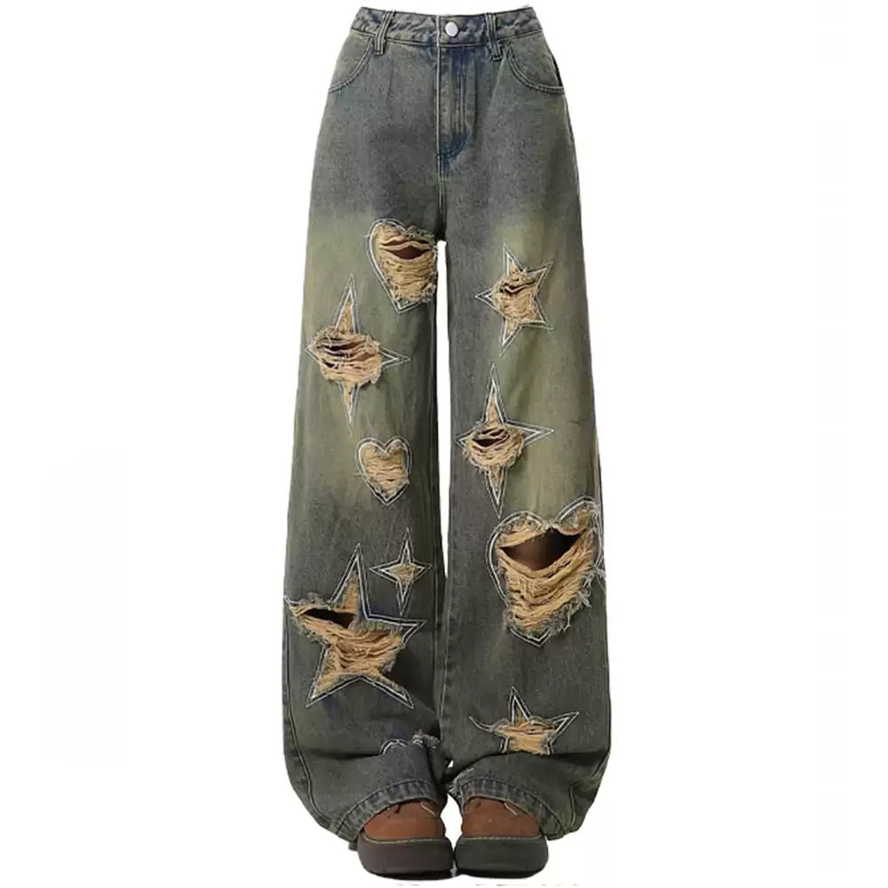 VILZSTUDIOS Stylish ripped wide-leg jeans with star cutouts