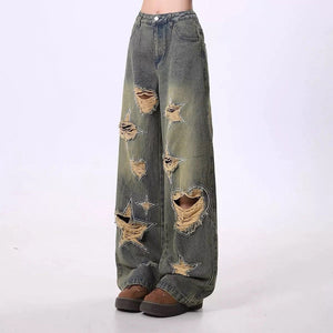 VILZSTUDIOS Stylish ripped wide-leg jeans with star cutouts
