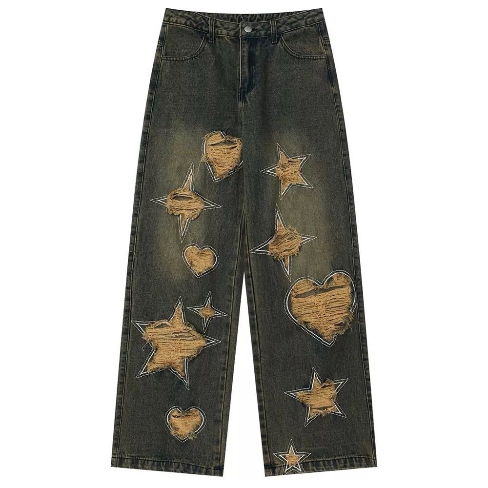 VILZSTUDIOS Stylish ripped wide-leg jeans with star cutouts