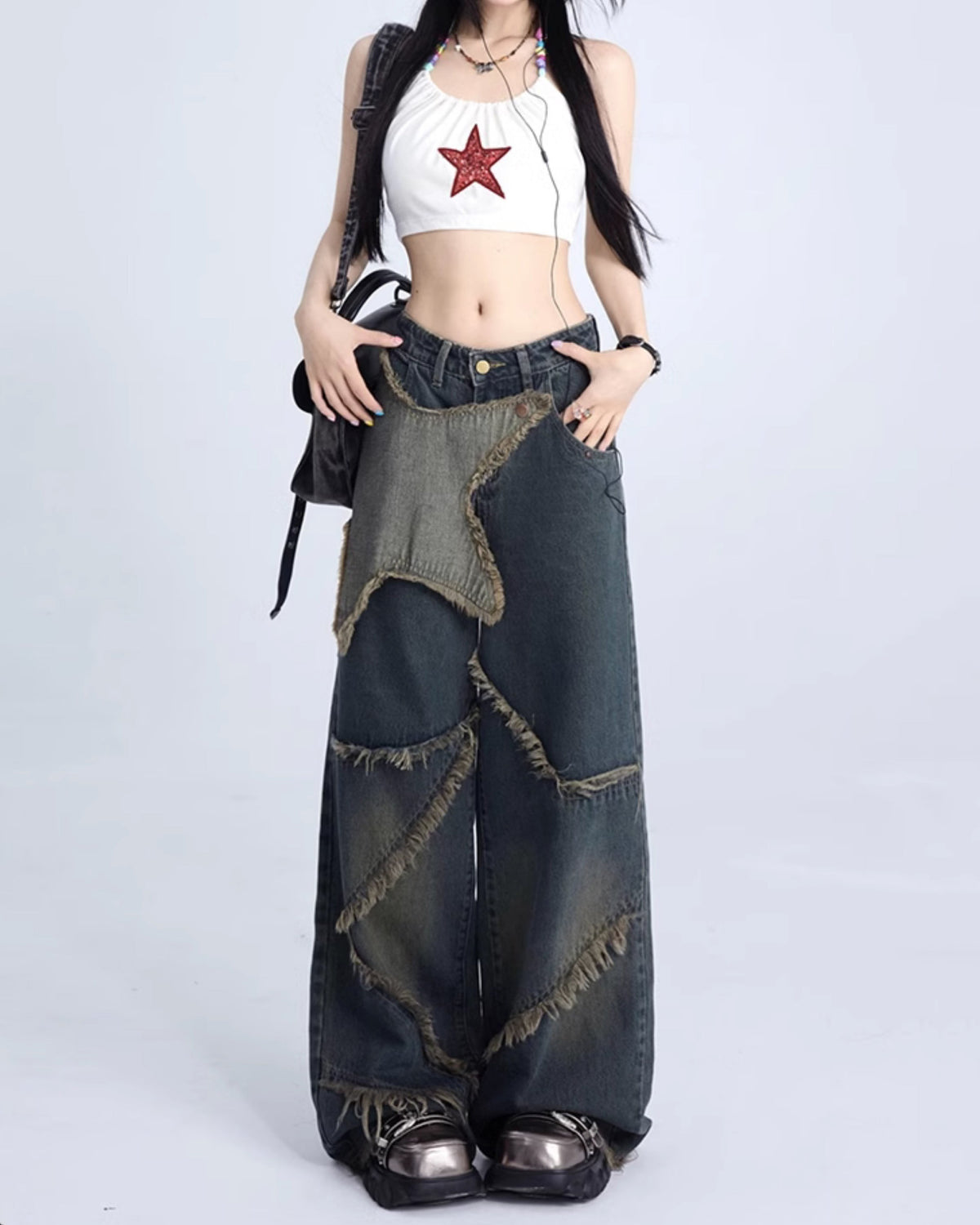 VILZSTUDIOS Ripped jeans with star design for streetwear fashion