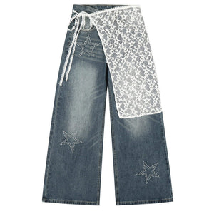 VILZSTUDIOS Wide leg denim jeans with rhinestone star embellishments