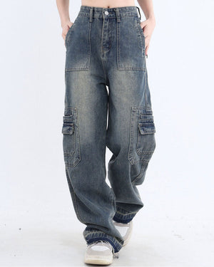 VILZSTUDIOS Baggy jeans with cargo pockets and zip-fly closure