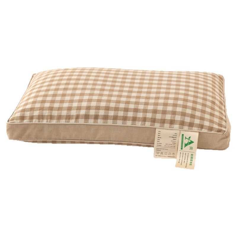 VILZSTUDIOS Tan striped, denim blue striped, or tan gingham bed pillow with matching piping