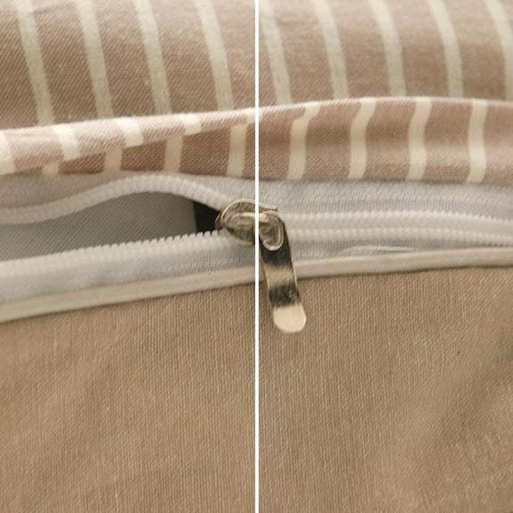 VILZSTUDIOS Tan striped, denim blue striped, or tan gingham bed pillow with matching piping