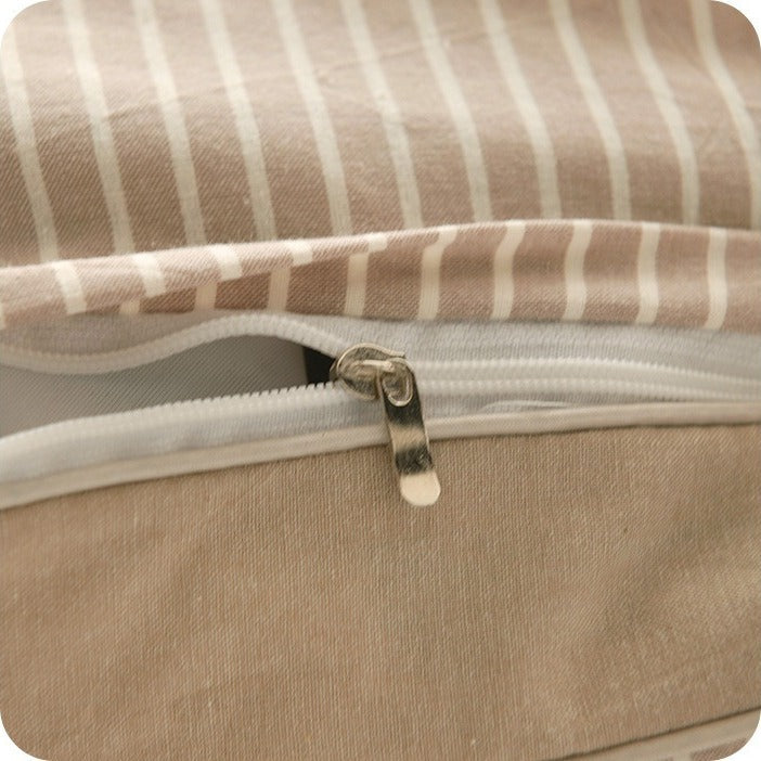 VILZSTUDIOS Tan striped, denim blue striped, or tan gingham bed pillow with matching piping