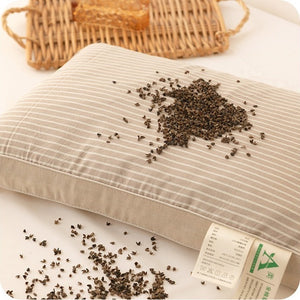 VILZSTUDIOS Tan striped, denim blue striped, or tan gingham bed pillow with matching piping