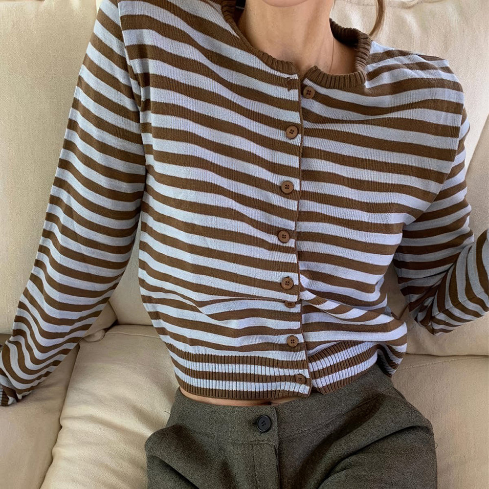 VILZSTUDIOS Striped button-up knit cardigan for streetwear fashion