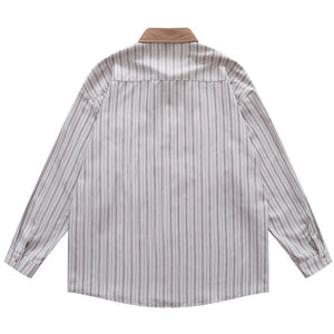 VILZSTUDIOS Bear embroidery striped shirt for streetwear fashion