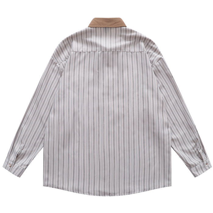 VILZSTUDIOS Bear embroidery striped shirt for streetwear fashion