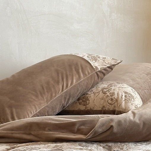 VILZSTUDIOS taupe and cream rose jacquard velvet duvet cover set with broad solid border