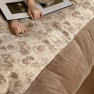VILZSTUDIOS taupe and cream rose jacquard velvet duvet cover set with broad solid border