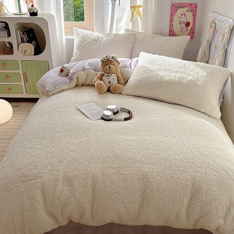 VILZSTUDIOS pastel and neutral teddy fleece bedding set with curly texture and stitched channels