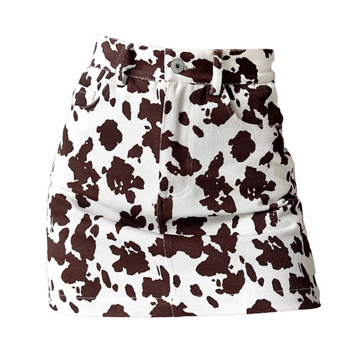 VILZSTUDIOS Cow print denim skirt for teens