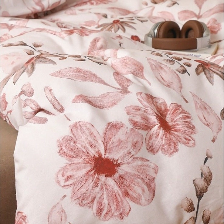 VILZSTUDIOS cream bedding set with terracotta botanical illustrations and mocha brown reverse