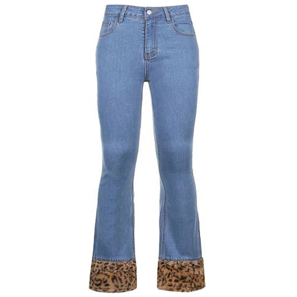 VILZSTUDIOS Textured denim jeans with leopard trim by VILZSTUDIOS