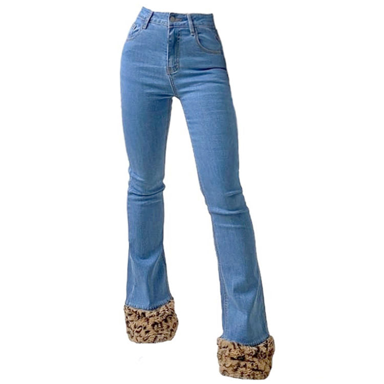 VILZSTUDIOS Textured denim jeans with leopard trim by VILZSTUDIOS